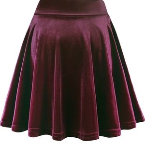 Basic Burgundy Velvet Skater Skirt